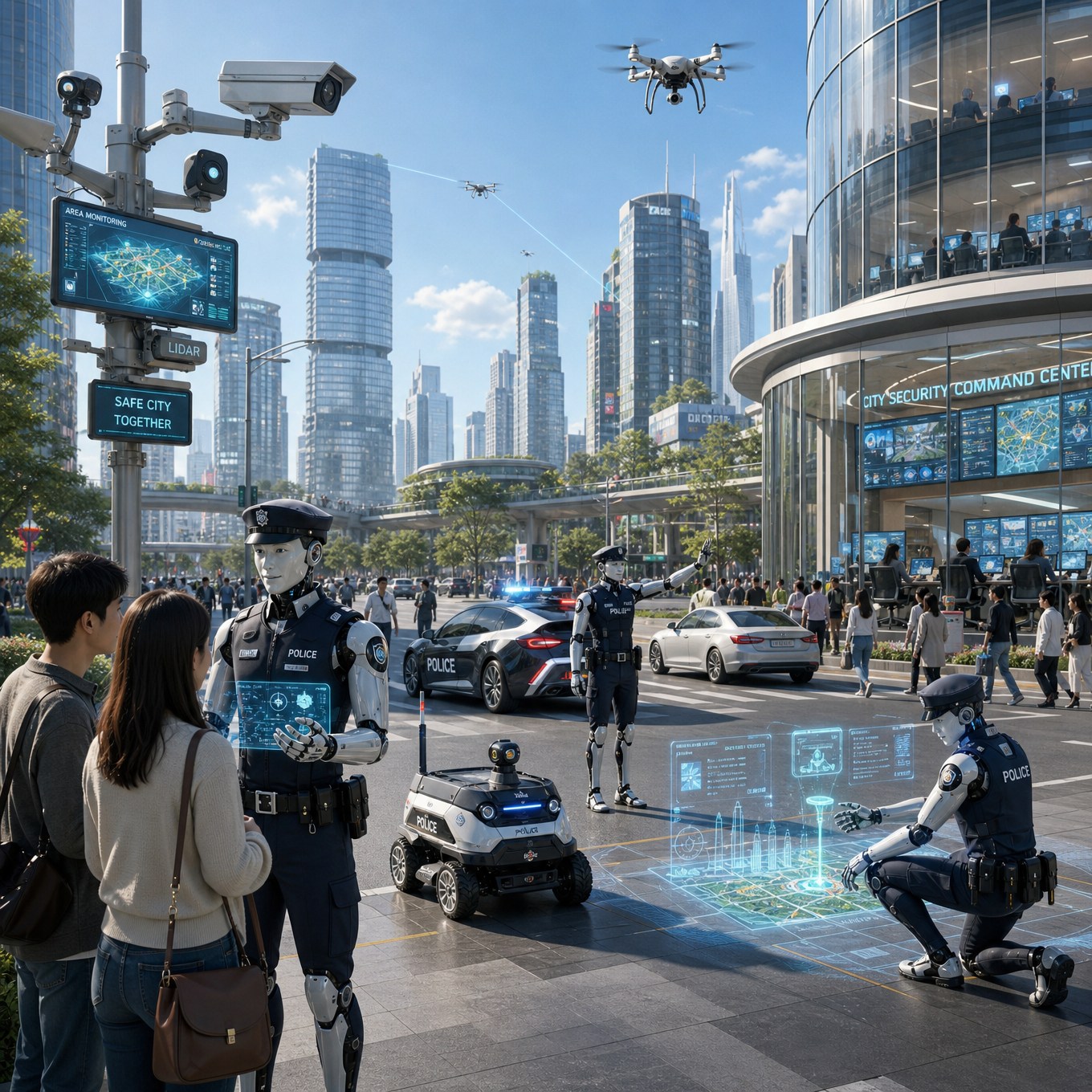 A public security system managed by AI and robotics